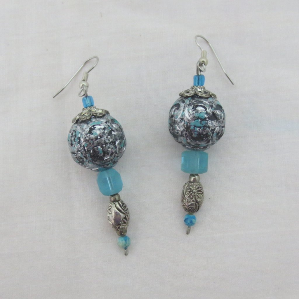New Hand Crafted Blue & Silver Statement Earrings